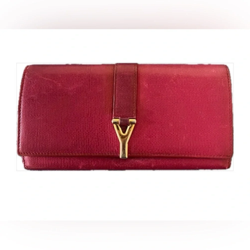 YVES SAINT LAURENT  Y Ligne Calfskin Long Wallet in Red